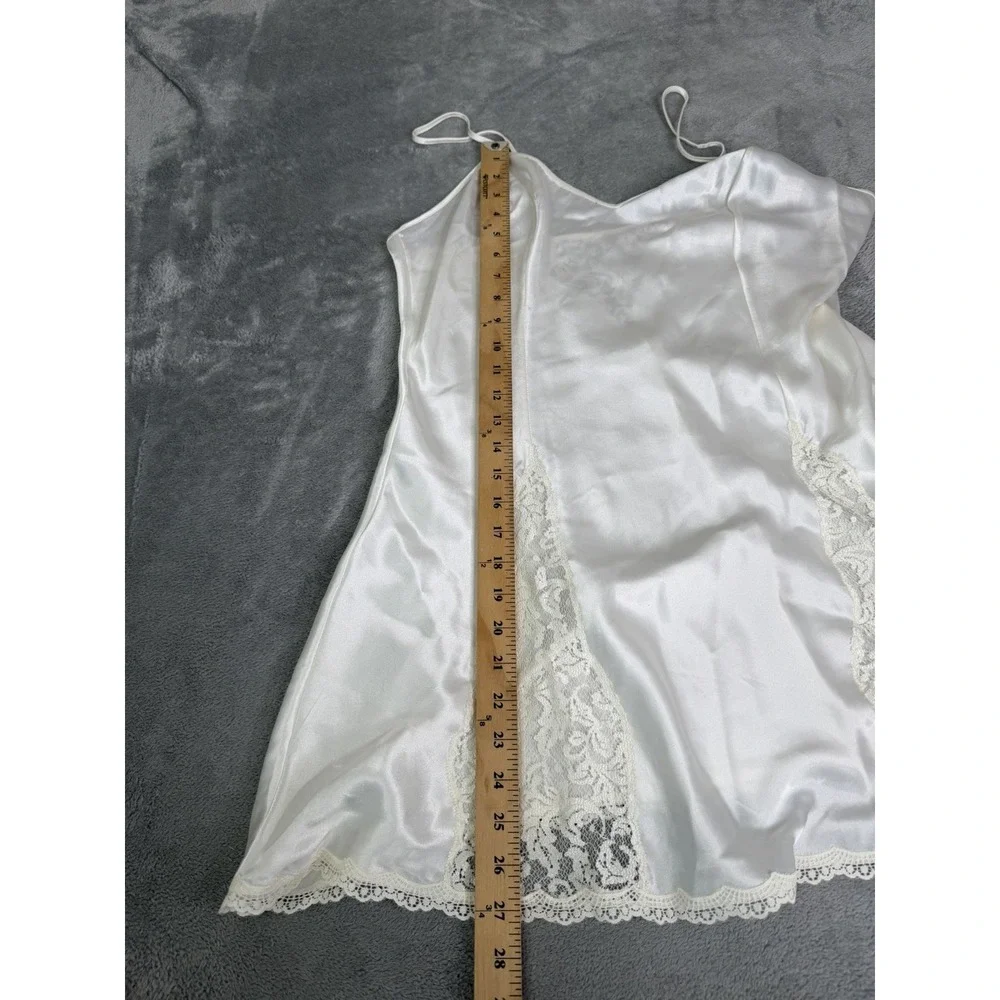 Vintage 90s Victoria's Secret Gold Label Satin Lace Slip Dress Size Large White - Picture 8 of 9